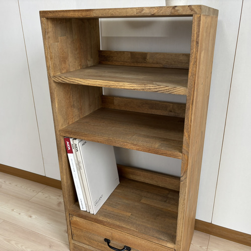 サイズオーダー可】木のぬくもり感じるブックシェルフ/引出付/45cm