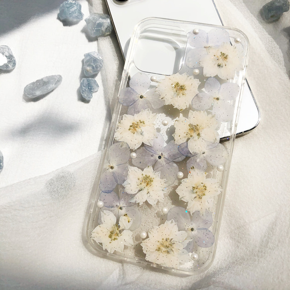 【千鳥草】押し花ケース iPhone15Pro・SE・Xperia・Galaxy・AQUOSスマホケース 5枚目の画像