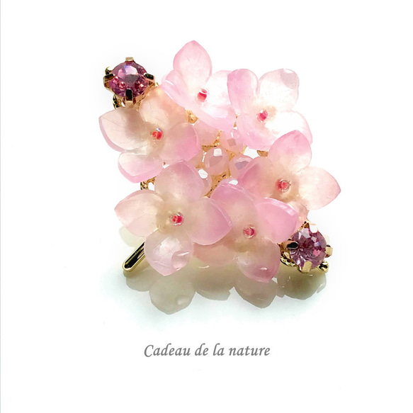 紫陽花のビジューポニーフック(ピンク) 1枚目の画像