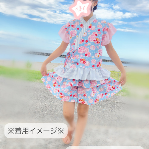 甚平ドレス　オーダー受付中　2m50cmヨーヨー水色地入荷 甚平ドレス オーダー受付中 2m50cmヨーヨー水色地入荷 甚平 女の子 100