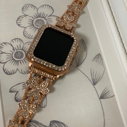 カバー＋チェーン　キラキラ　グリーンクローバー　ゴールド　apple watch 楽天市場】【Tiffty】 Apple Watch カバー 8 7 キラキラ 40mm