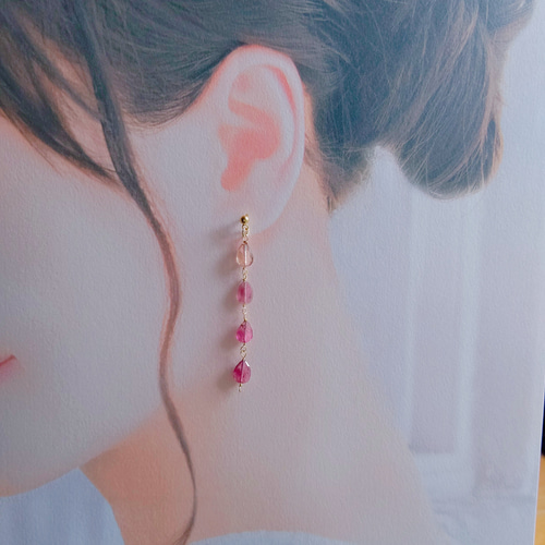 訳あり バイカラートルマリン 桜色 ピアス風 フープイヤリング