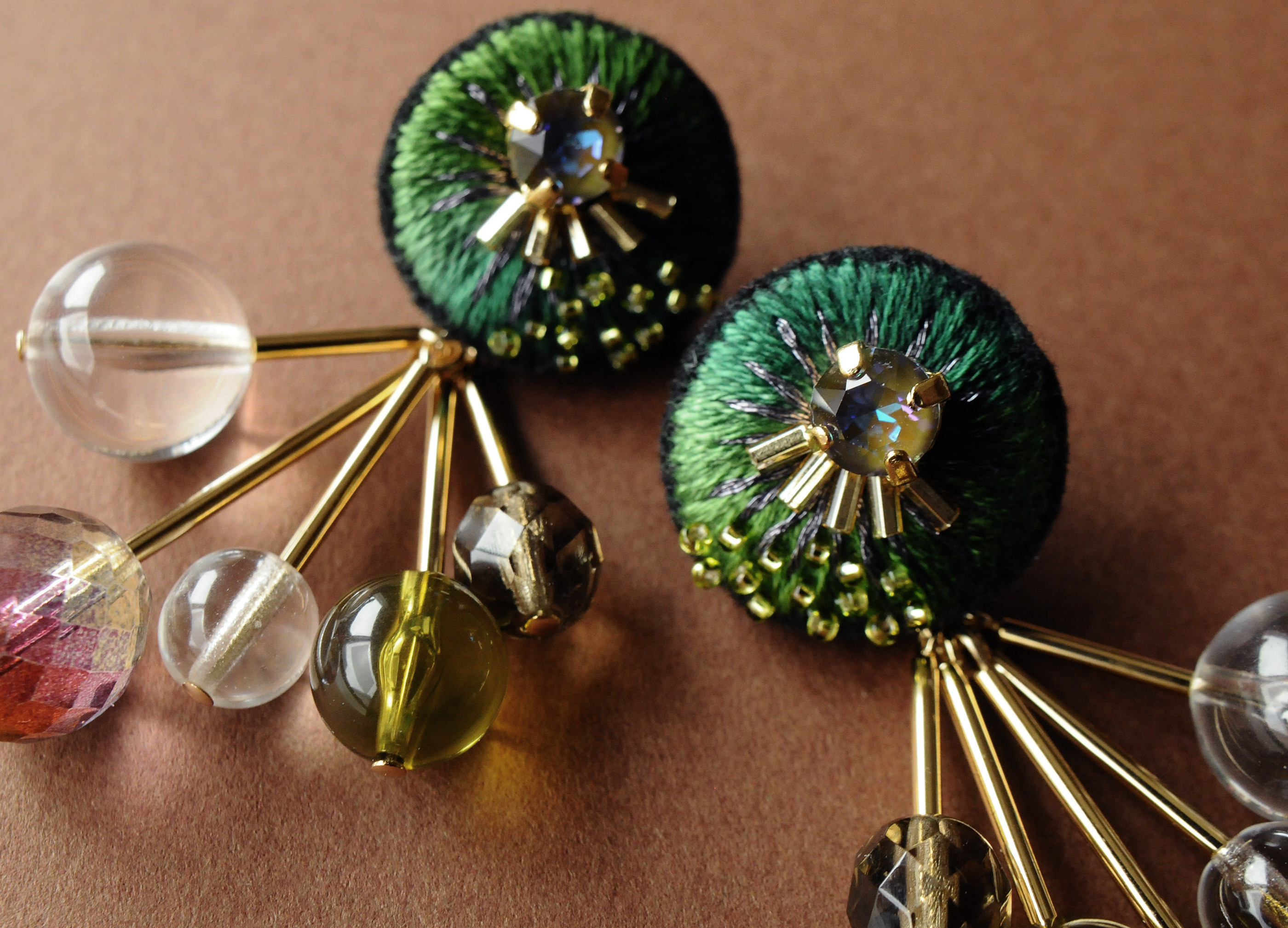 ＜lucy～イロドル惑星～＞刺繍ピアス「Star Forest/星の森」★アレルギー対応/ロングポスト変更可能