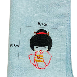 リネン手刺繍ハンカチ「着物」30cm×30cm　様々な色 11枚目の画像