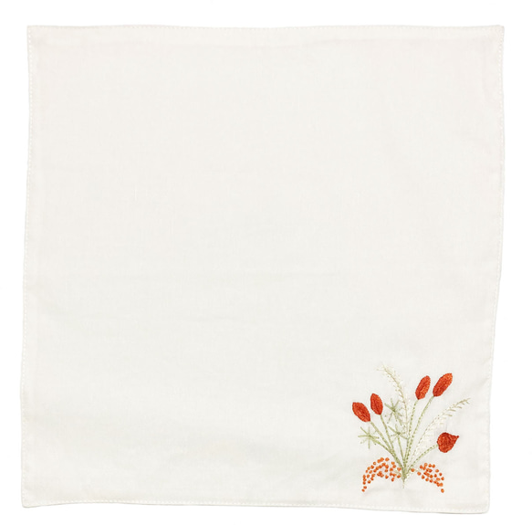リネン手刺繍ハンカチ「草花」30cm×30cm　様々な色 18枚目の画像
