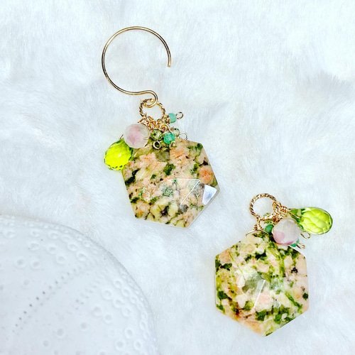 天然石チャーム(K14GF/ユナカイト) イヤリング・ノンホールピアス