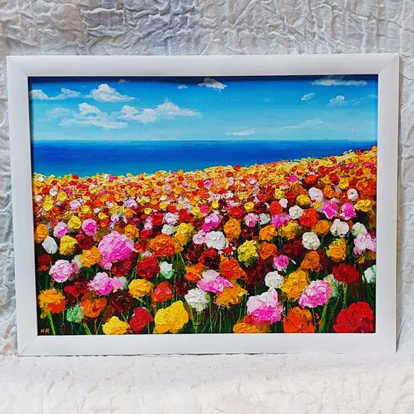 油絵 絵画  海のお花畑【Ａ4】 油絵 絵画 【海のお花畑】 絵画 HR 通販 14000269｜Creema