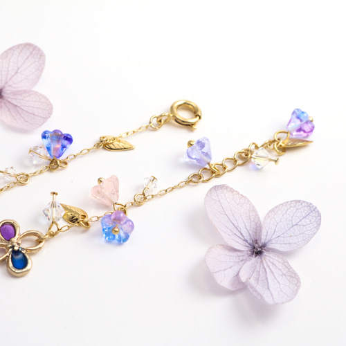 OAWC レジン ブレスレット 紫 色変わり 紫陽花のブレスレット【選べる長さ】夏 紫 青 和 梅雨