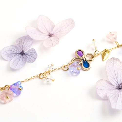 色変わり 紫陽花のブレスレット【選べる長さ】夏 紫 青 和 梅雨