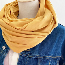 柔軟 ♪ 黃色圍巾 100% 棉雙層包裹長日本製造 第4張的照片