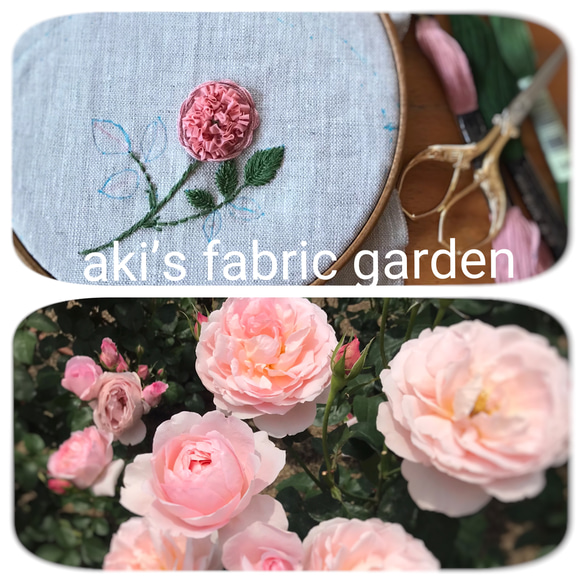 ローズピンクのバラ　　手刺繍　リネンのがま口　 6枚目の画像