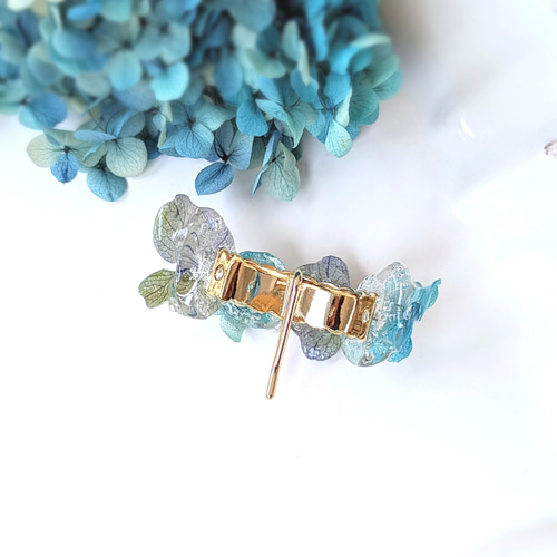 本物ビオラのスワロフスキービジュー紫陽花添え♡ポニーフック 紫陽花