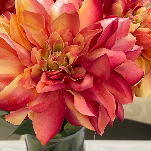 183 2本組大輪のシルクのダリアオレンジ系、アーティフィシャル