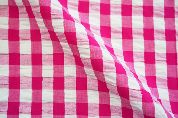 1m単位【チェック】インド綿 シアサッカー【11-N-11-col.006】ピンク