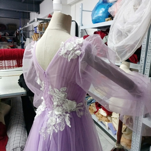 憧れのドレスカラードレス高级刺繍 前撮り シースルー袖 小花レース  