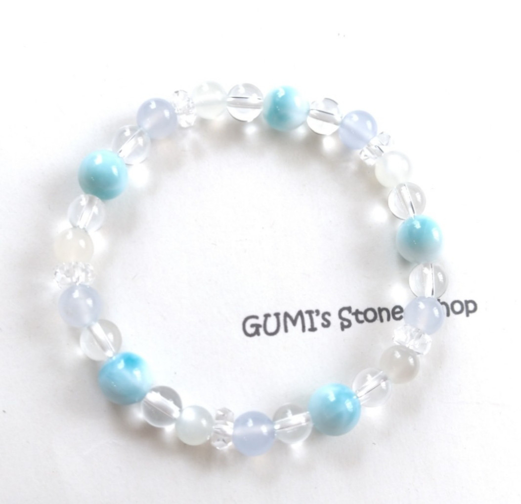 ☆１点もの☆ラリマー×ブルーカルセドニー×ホワイトムーンストーンのブレスレット