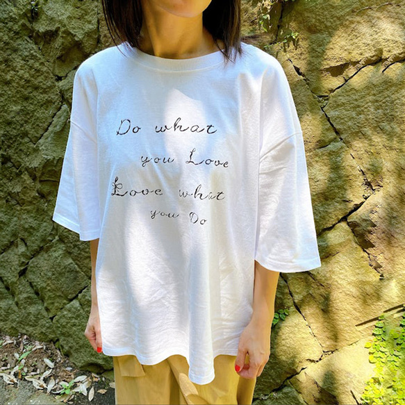 5分袖 メッセージTシャツ Do what you love ビッグTシャツ ホワイト 白