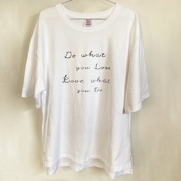 5分袖　メッセージTシャツ　Do what you love　ビッグTシャツ　ホワイト　白　レディース 2枚目の画像
