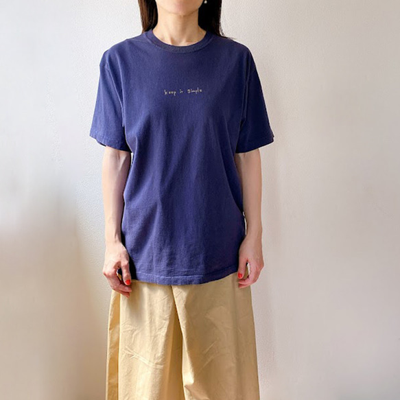 ピグメントTシャツ　keep it simple　ネイビー　紺色　レディース 1枚目の画像