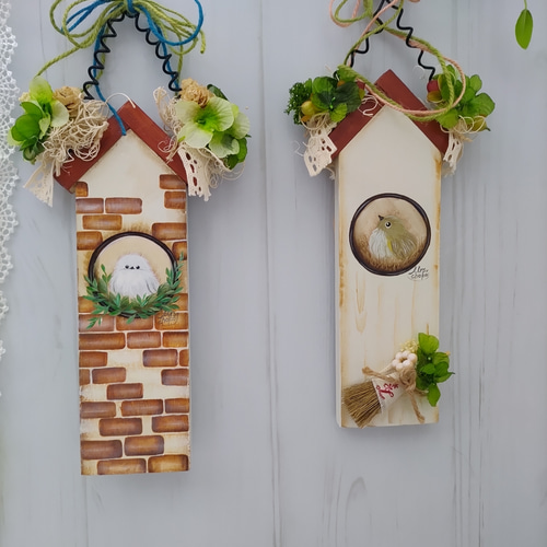 三角屋根の小鳥のおうち＊壁を彩るインテリア シマエナガちゃん F-5