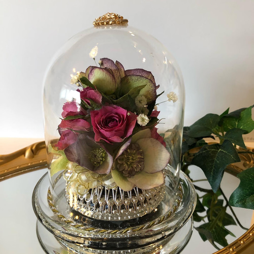 レカンフラワーガラスドーム プリザーブドフラワー mikorin 通販