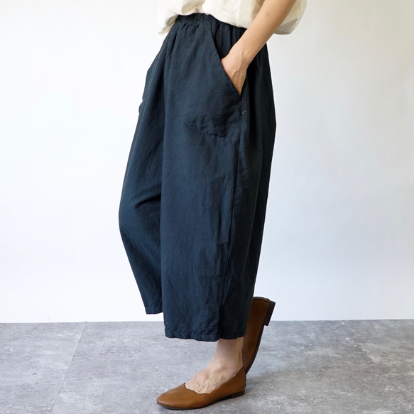 燈籠褲 8/4 長/黑色/Mikawa Textile 第2張的照片