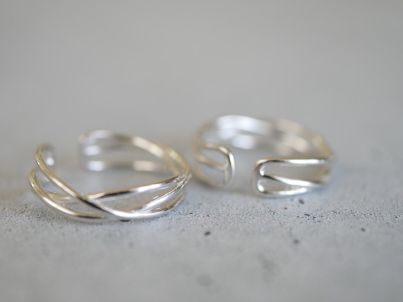 開口戒指/耳夾 925銀 / 一組兩個鬆散編織的戒指，也可作耳夾佩戴 第6張的照片