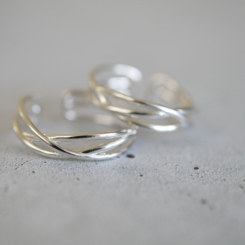 ○オープンリング＆イヤーカフ○シルバー925／ゆる編みリング2本