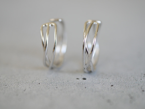 開口戒指/耳夾 925銀 / 一組兩個鬆散編織的戒指，也可作耳夾佩戴 第9張的照片