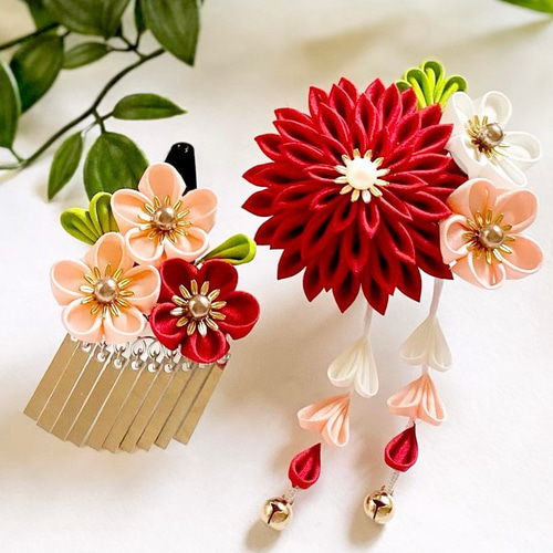 上質な髪飾りで豊かなハレの日を～ 七五三髪飾り3歳様向け（赤×桜色