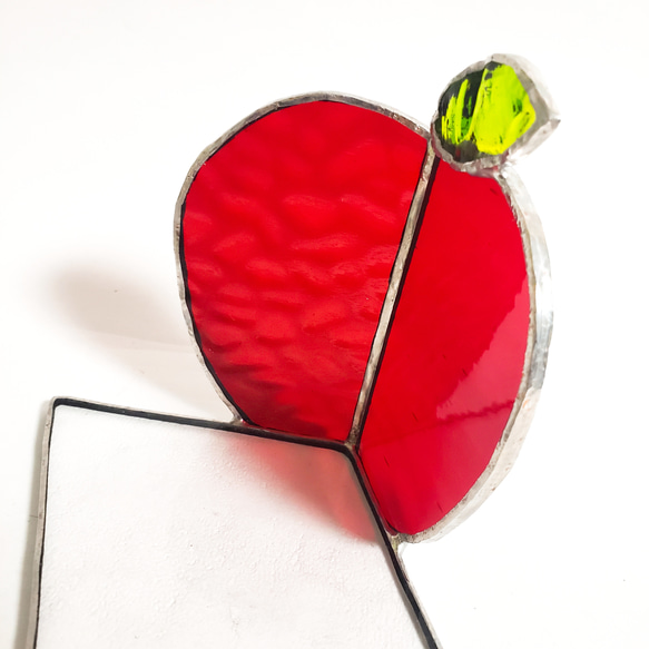 ステンドグラス　真っ赤な林檎のキャンドルホルダー　アクセサリートレイ 6枚目の画像
