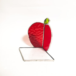 ステンドグラス　真っ赤な林檎のキャンドルホルダー　アクセサリートレイ 3枚目の画像