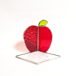ステンドグラス　真っ赤な林檎のキャンドルホルダー　アクセサリートレイ 1枚目の画像