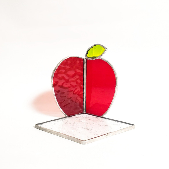 ステンドグラス　真っ赤な林檎のキャンドルホルダー　アクセサリートレイ 1枚目の画像