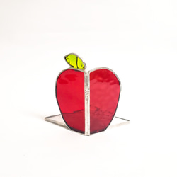 ステンドグラス　真っ赤な林檎のキャンドルホルダー　アクセサリートレイ 4枚目の画像