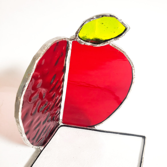 ステンドグラス　真っ赤な林檎のキャンドルホルダー　アクセサリートレイ 5枚目の画像