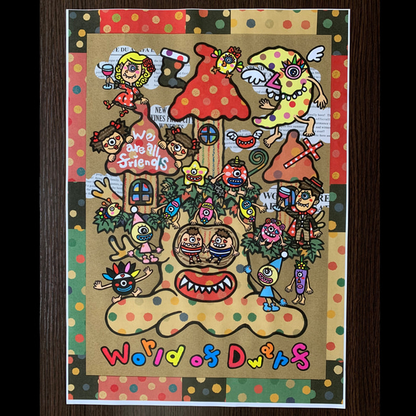 A3サイズポスター❤︎貼り絵【World of Dwarf〜みんな友達