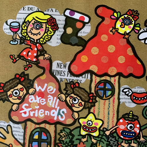 A3サイズポスター❤︎貼り絵【World of Dwarf〜みんな友達