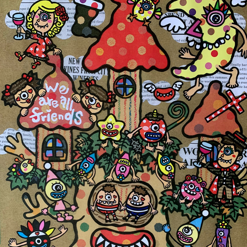 A3サイズポスター❤︎貼り絵【World of Dwarf〜みんな友達