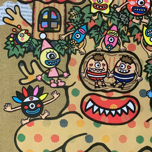 A3サイズポスター❤︎貼り絵【World of Dwarf〜みんな友達