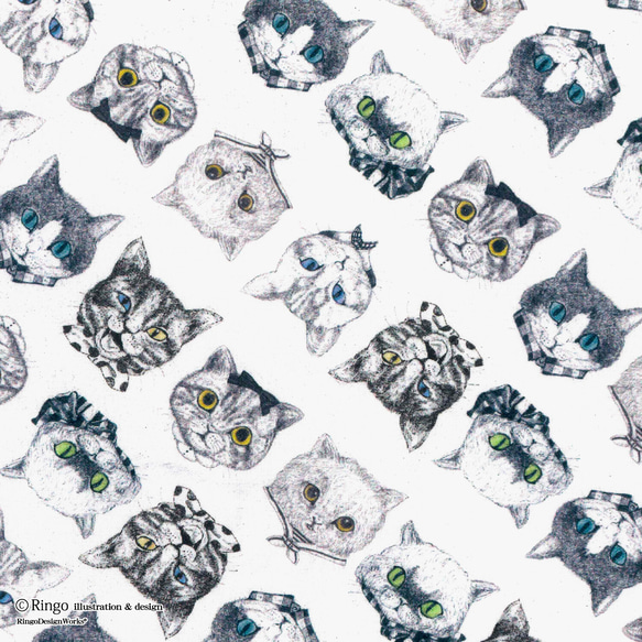 新商品！『Ringo fabric シーチング 生地 ワンダフルネコズ 【2022新作】ホワイト』～50㎝でカット済み～ 8枚目の画像