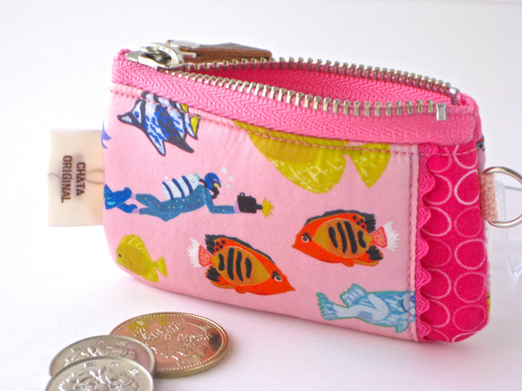 熱帯魚（ピンク）/ふわふわコインケース 1枚目の画像