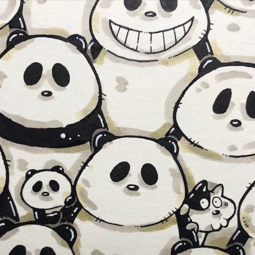 白黒まみれ】 パンダ 絵 動物 アート 原画 イラスト yoc 通販 14002955