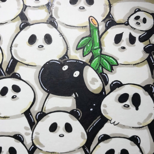 白黒まみれ】 パンダ 絵 動物 アート 原画 イラスト yoc 通販 14002955