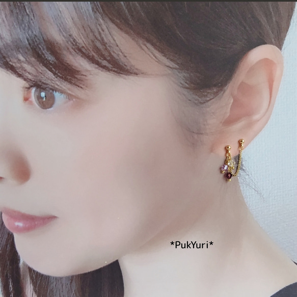 3色スワロの2ホールピアス/ノンホールピアス/イヤーカフ/軟骨ピアス 14枚目の画像