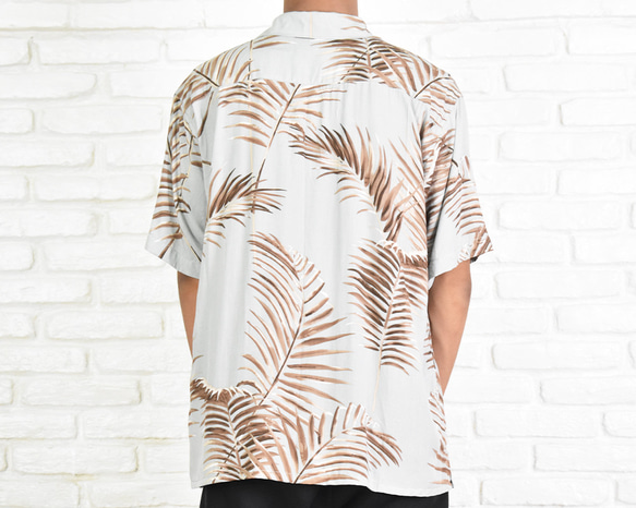 再販　メンズヤシの葉柄オープンカラーシャツ　開襟シャツ　アロハシャツ　グレー 4枚目の画像