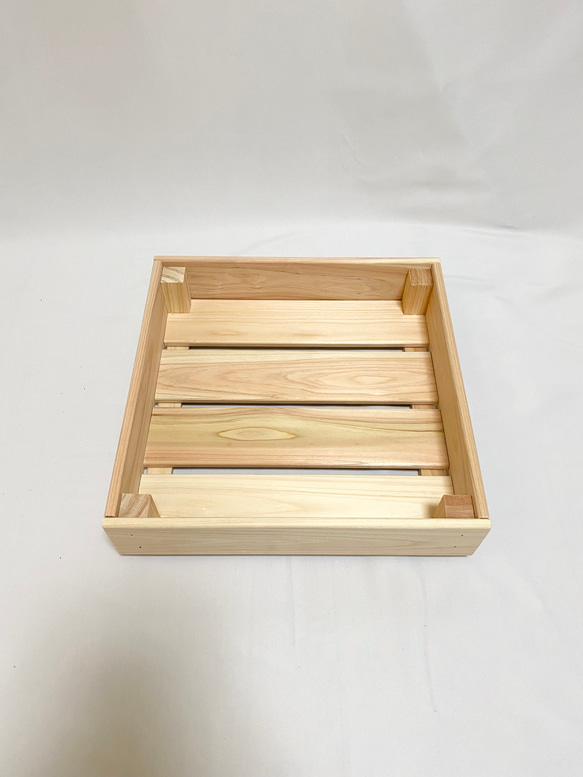 【送料無料】国産ひのき　正方形の木箱　浅型　木箱 2枚目の画像