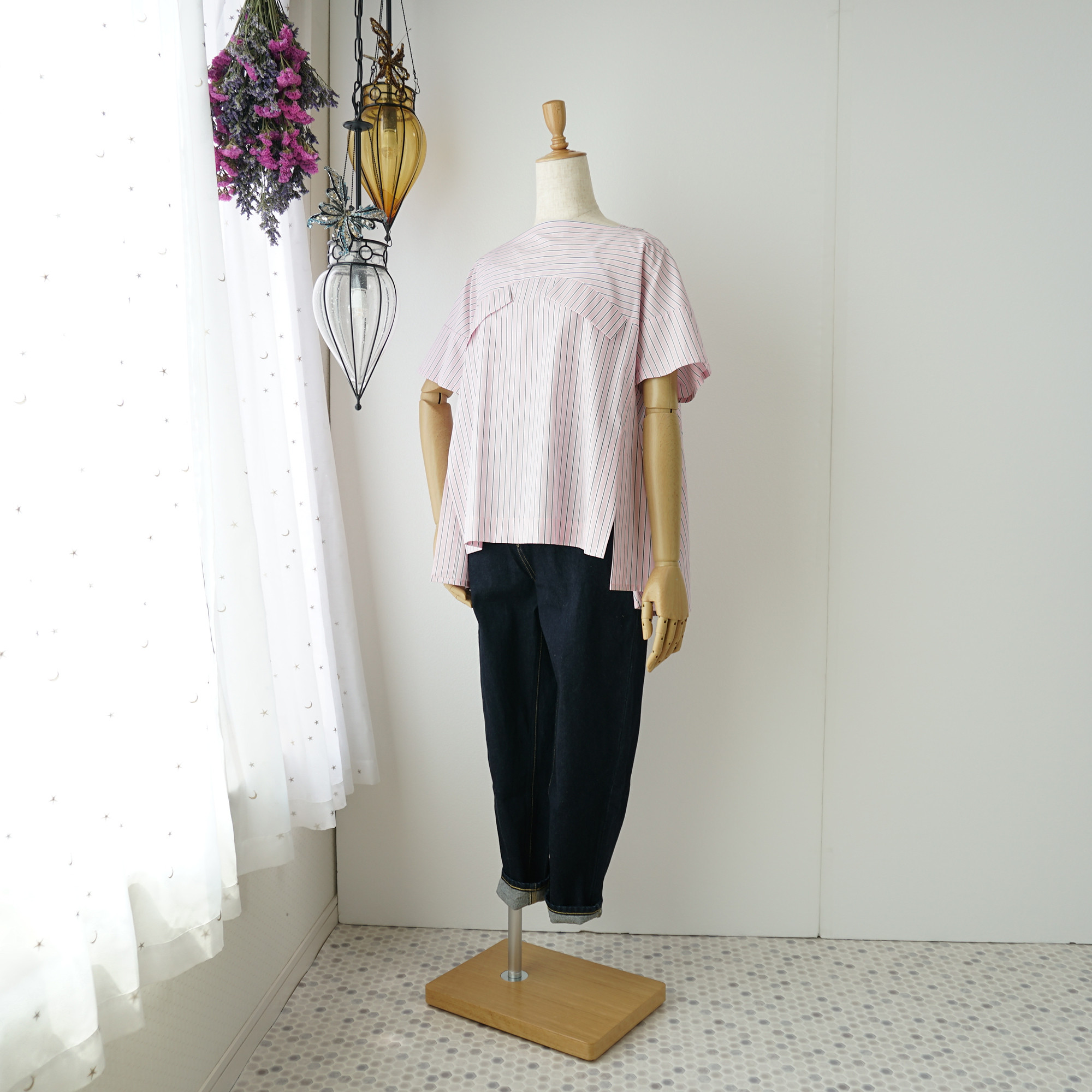 ♪オープニングセール♪ピンクストライプ　ブロッキングプルオーバー