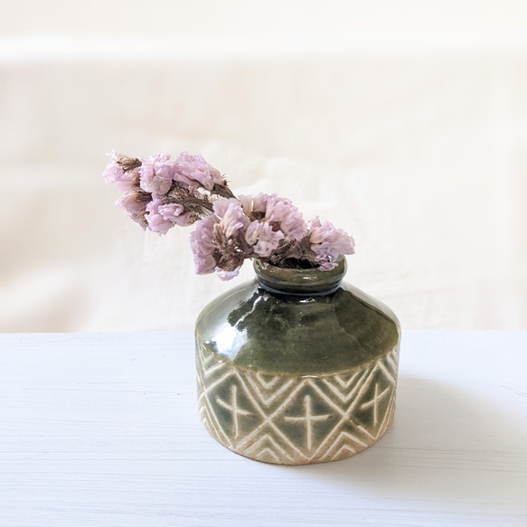 陶器のボトル型花瓶 緑茶色 （bottle vase（4色） | 菊祥陶器