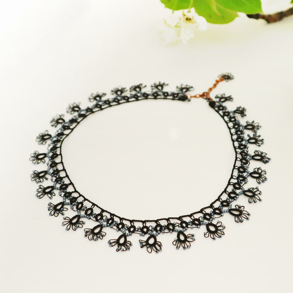 OYA Tatting lace 43cm Necklace [LACE] Smoky Black 第4張的照片